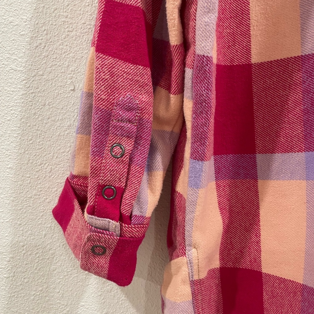 Free People We The Free Izzie Button Up Oversized Shirt Pink Plaid Medium - Picture 10 of 12